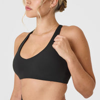 SoftMotion™ Bralette with White Logo | Soft Black