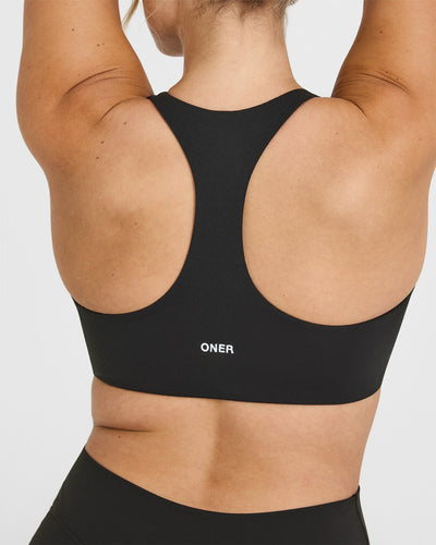 SoftMotion™ Bralette with White Logo | Soft Black