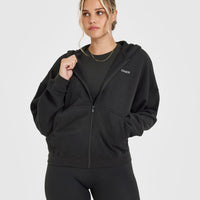 Mid Weight Zip Through Hoodie | Soft Black