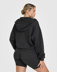 Mid Weight Zip Through Hoodie | Soft Black