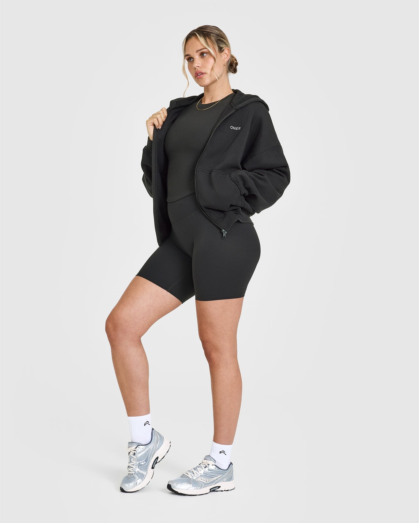 Mid Weight Zip Through Hoodie | Soft Black