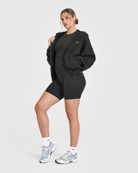 Mid Weight Zip Through Hoodie | Soft Black
