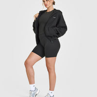 Mid Weight Zip Through Hoodie | Soft Black
