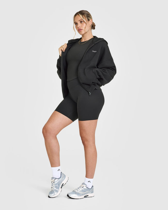 Mid Weight Zip Through Hoodie | Soft Black