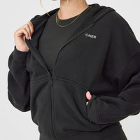 Mid Weight Zip Through Hoodie | Soft Black