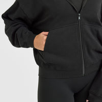 Mid Weight Zip Through Hoodie | Soft Black