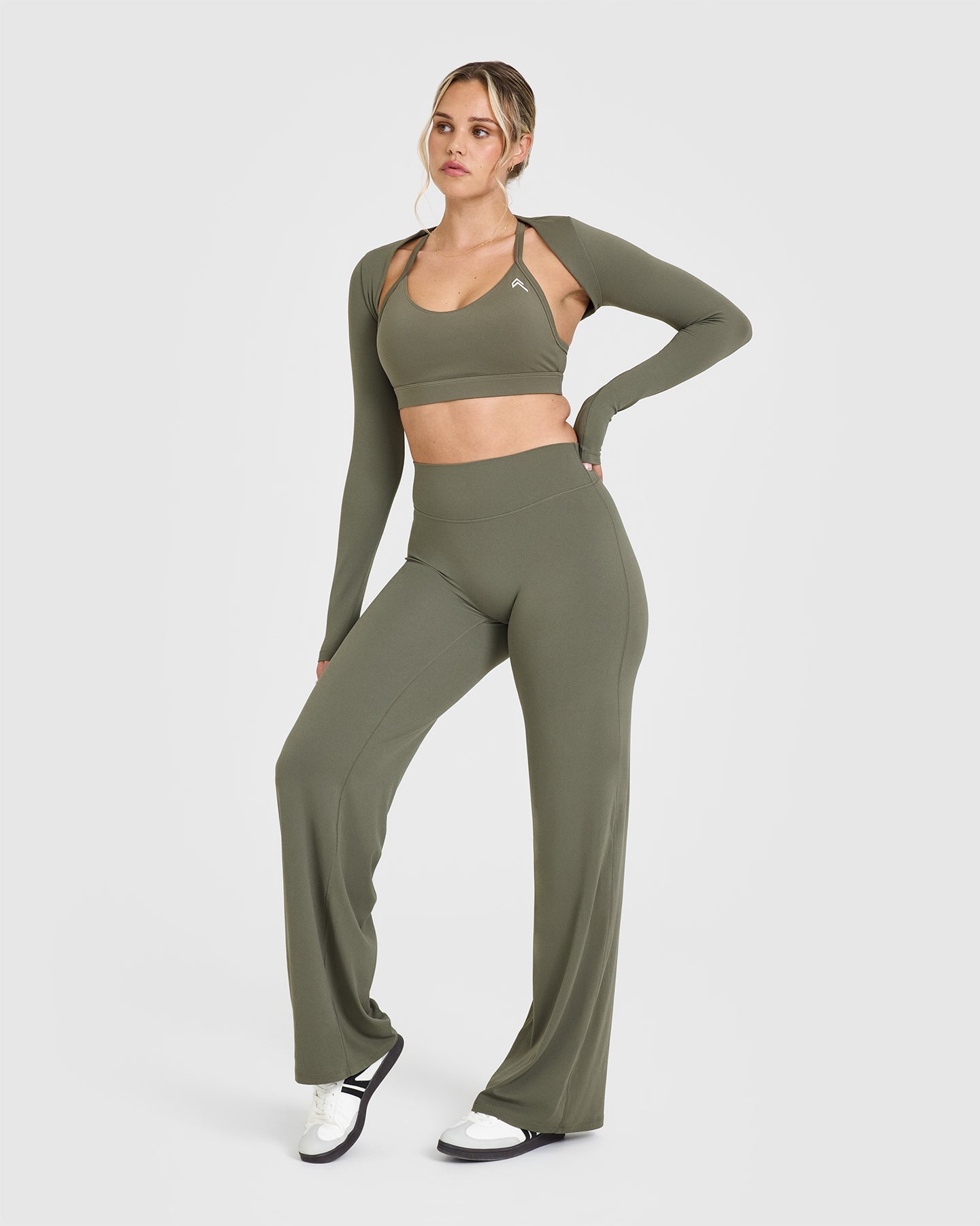 SoftMotion™ Long Sleeve Shrug with White Logo | Alpine Green