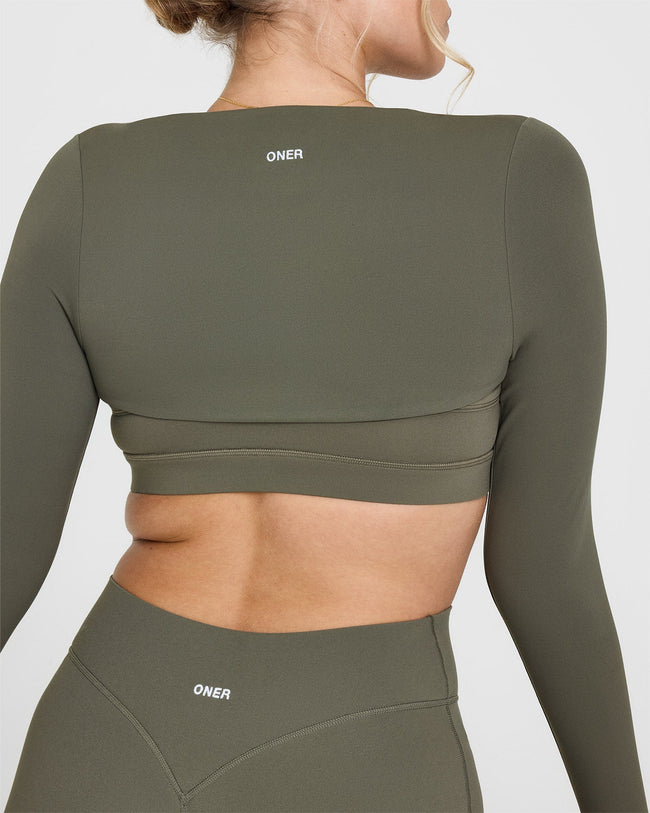SoftMotion™ Long Sleeve Shrug with White Logo | Alpine Green