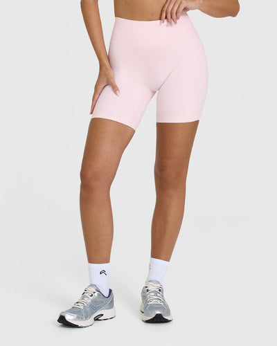 SoftMotion™ Cycling Shorts 8" with White Logo | Ballet Pink