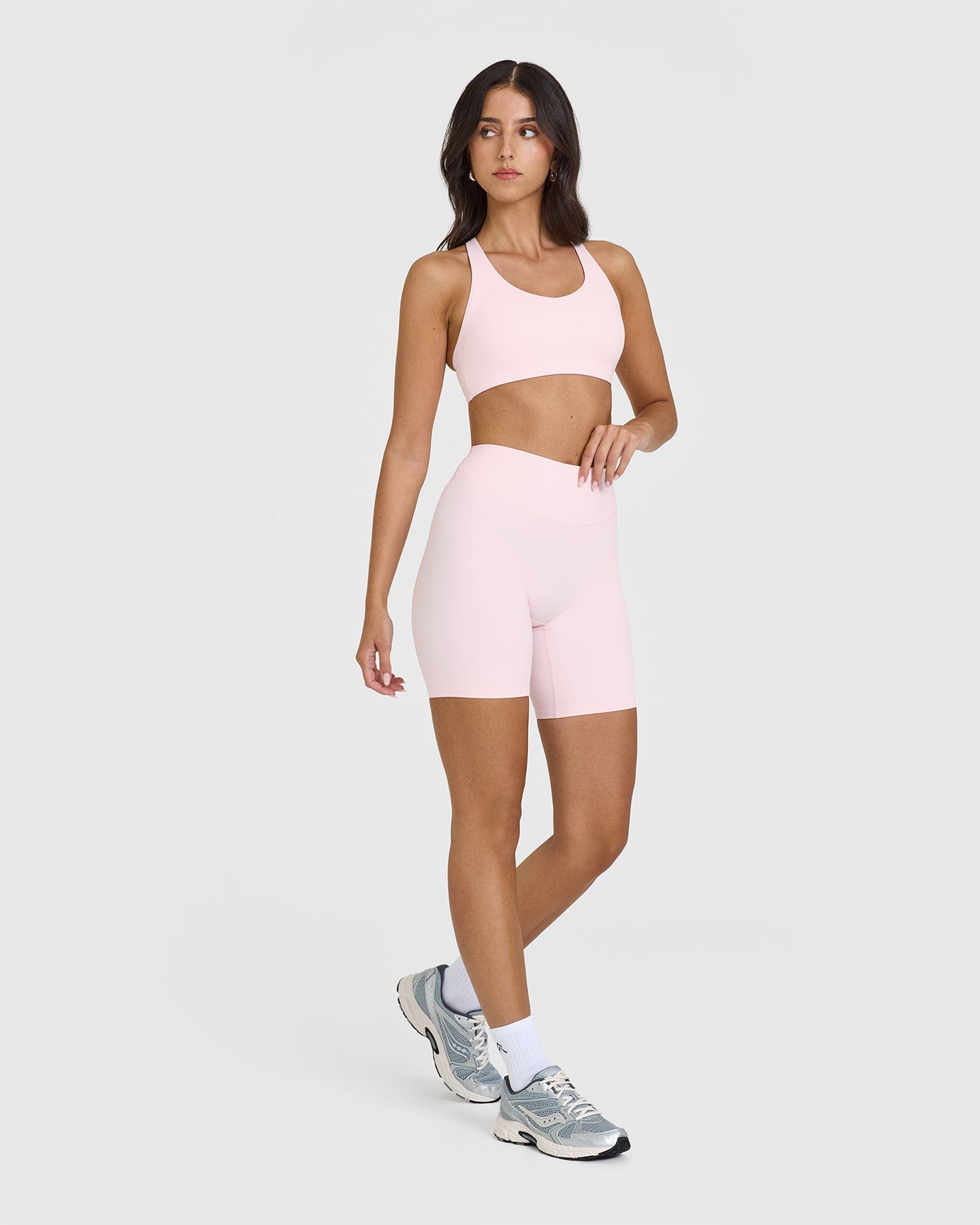 SoftMotion™ Cycling Shorts 8" with White Logo | Ballet Pink
