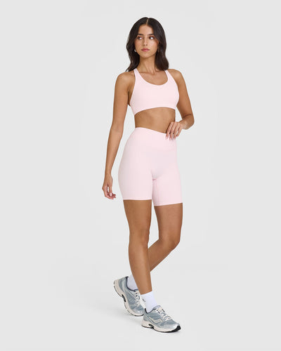 SoftMotion™ Cycling Shorts 8" with White Logo | Ballet Pink