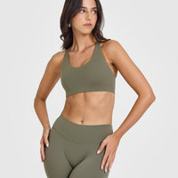 SoftMotion™ Sports Bra with White Logo | Alpine Green