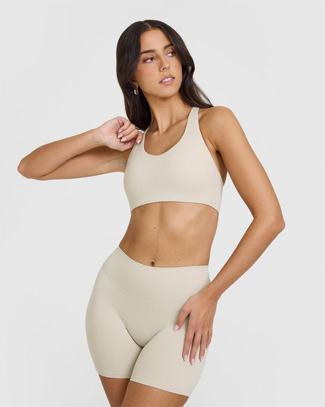 SoftMotion™ Sports Bra with White Logo | Sand