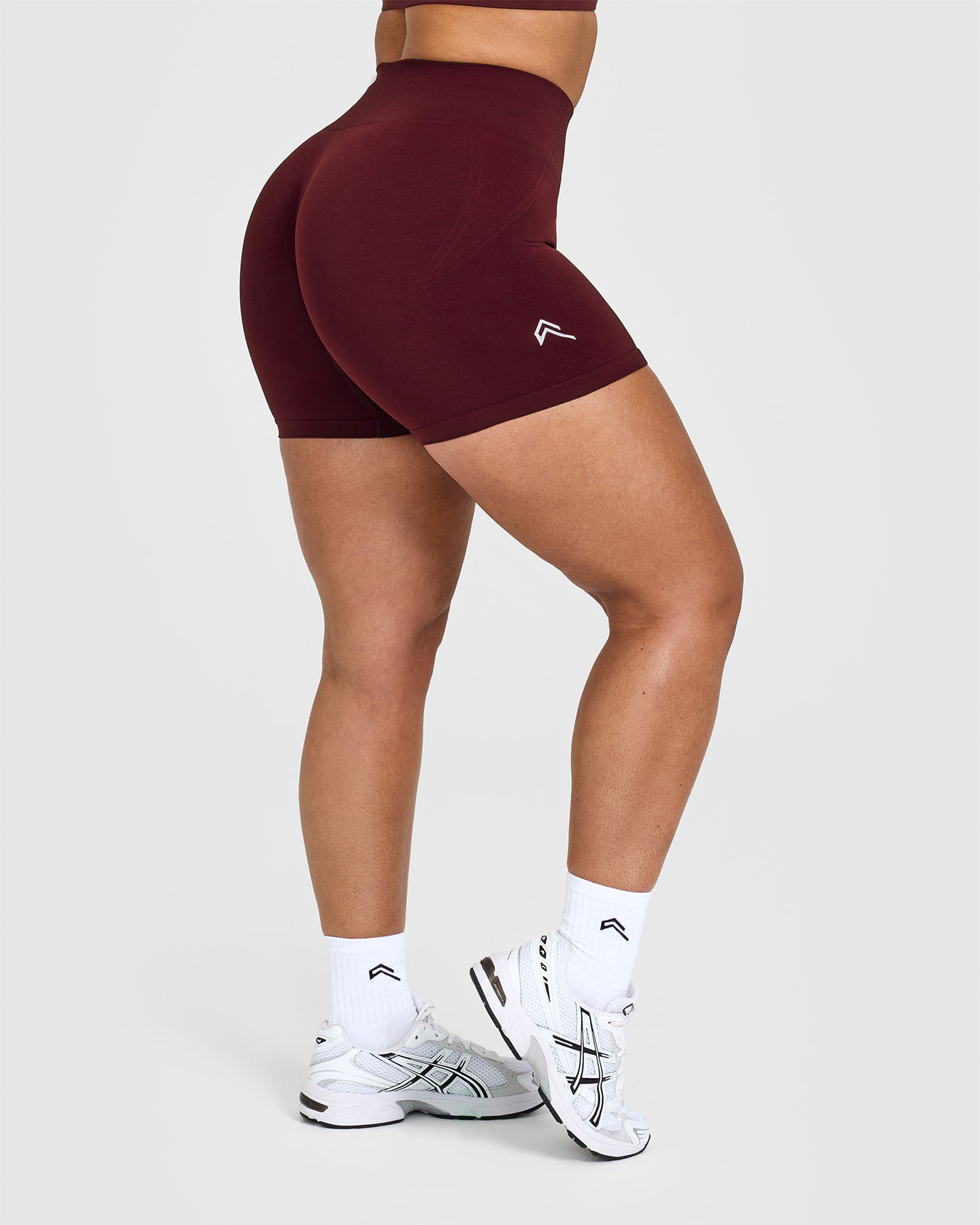 Effortless Seamless Shorts with White Logo | Rosewood
