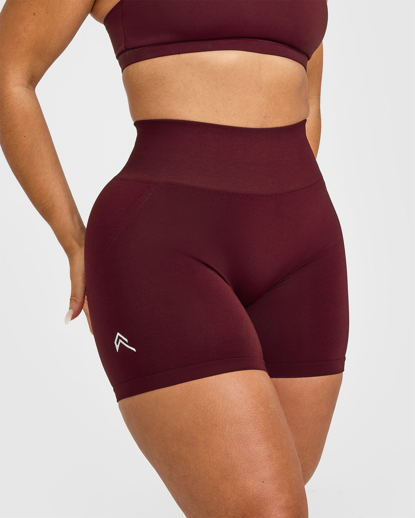 Effortless Seamless Shorts with White Logo | Rosewood