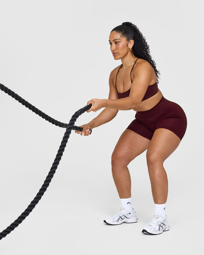 Effortless Seamless Shorts with White Logo | Rosewood