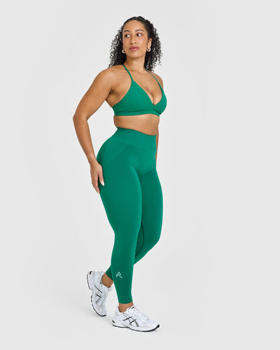 Effortless Seamless Leggings with White Logo | Emerald Green