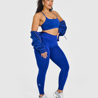 Effortless Seamless Leggings with White Logo | Strong Blue