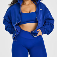 Effortless Seamless Leggings with White Logo | Strong Blue