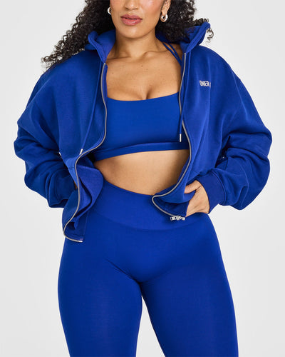 Effortless Seamless Leggings with White Logo | Strong Blue