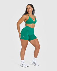 Effortless Seamless Shorts with White Logo | Emerald Green