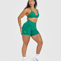 Effortless Seamless Shorts with White Logo | Emerald Green