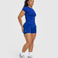 Effortless Seamless Shorts with White Logo | Strong Blue