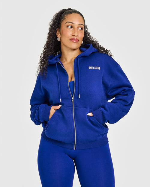 Oner Modal Foundations Zip Through Hoodie With Printed Graphic | Strong Blue