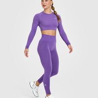 Effortless Seamless Leggings with White Logo | Iris Purple