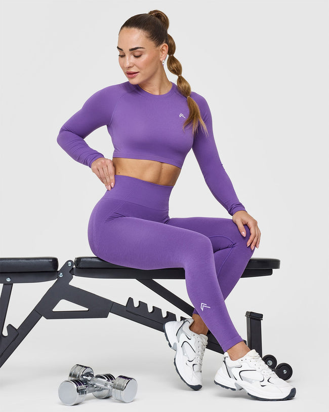 Effortless Seamless Leggings with White Logo | Iris Purple