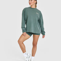 Oversized Graphic Washed Long Sleeve Top | Iced Green
