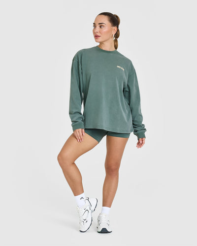 Oversized Graphic Washed Long Sleeve Top | Iced Green