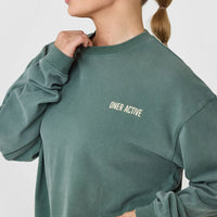 Oversized Graphic Washed Long Sleeve Top | Iced Green