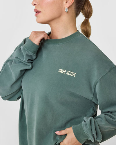 Oversized Graphic Washed Long Sleeve Top | Iced Green