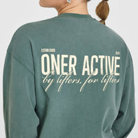 Oversized Graphic Washed Long Sleeve Top | Iced Green