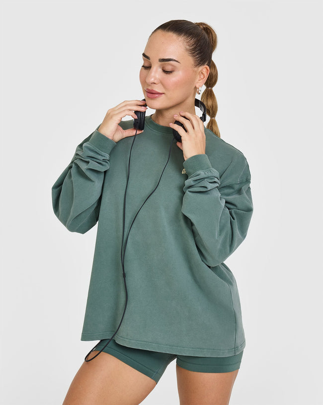 Oversized Graphic Washed Long Sleeve Top | Iced Green