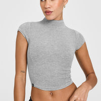 Mellowâ„¢ Rib Mid Mock Neck T-Shirt | Charcoal Marl