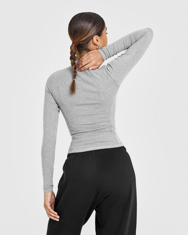 Mellowâ„¢ Rib Mock Neck Long Sleeve Top | Charcoal Marl