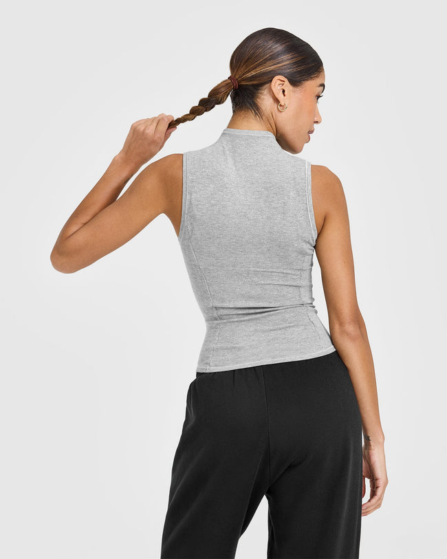 Mellow™ Rib Mock Neck Tank | Charcoal Marl