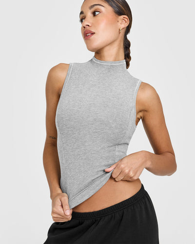 Mellow™ Rib Mock Neck Tank | Charcoal Marl