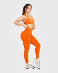 Effortless Seamless Leggings with White Logo | Flame Orange
