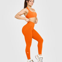 Effortless Seamless Leggings with White Logo | Flame Orange