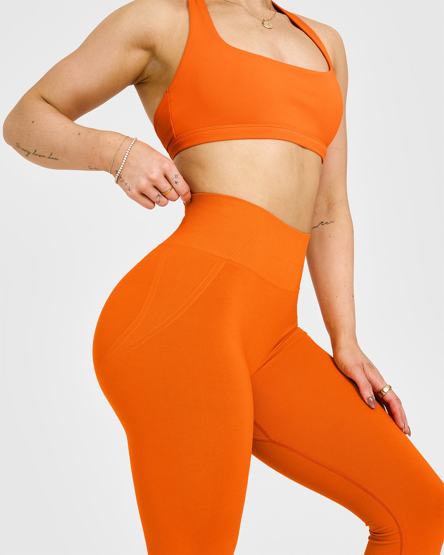 Effortless Seamless Leggings with White Logo | Flame Orange