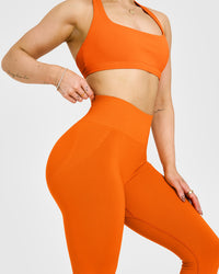 Effortless Seamless Leggings with White Logo | Flame Orange