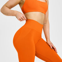 Effortless Seamless Leggings with White Logo | Flame Orange