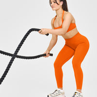 Effortless Seamless Leggings with White Logo | Flame Orange