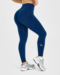 Effortless Seamless Leggings with White Logo | Midnight
