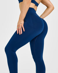 Effortless Seamless Leggings with White Logo | Midnight