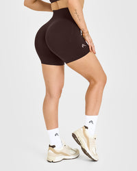 Effortless Seamless Shorts with White Logo | 70% Cocoa