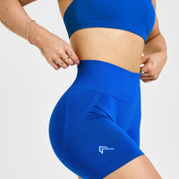 Effortless Seamless Shorts with White Logo | Cobalt Blue